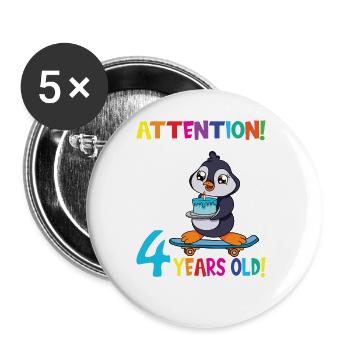 Penguin Anniversaire J’ai maintenant 4 ans - Lot de 5 grands badges (56 mm) - blanc - Devant