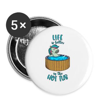 Einhorn im Pool - Life is better in the Hot Tub - Buttons groß 56 mm (5er Pack) - Weiß - Vorne