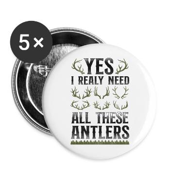 Buck Deer Hunting Hunter Vintage - Buttons groß 56 mm (5er Pack) - Weiß - Vorne