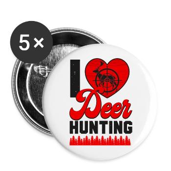 Cœur de chasseur de chasse au cerf buck - Lot de 5 grands badges (56 mm) - blanc - Devant