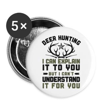 Buck Deer Hunting Hunter Vintage - Lot de 5 grands badges (56 mm) - blanc - Devant