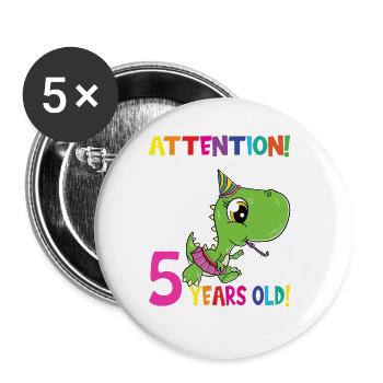 Dino Girl Birthday I Am Now 5 Years Old - Buttons large 2.2''/56 mm (5-pack) - white - Front
