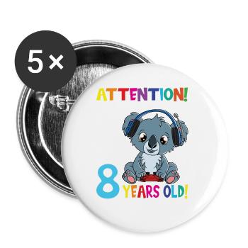 Koala Birthday I Am Now 8 Years Old - Buttons groß 56 mm (5er Pack) - Weiß - Vorne