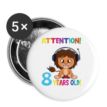 Lion Birthday I Am Now 8 Years Old - Buttons groß 56 mm (5er Pack) - Weiß - Vorne