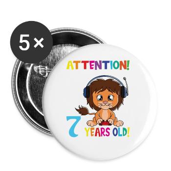 Dino Birthday I Am Now 7 Years Old - Buttons large 2.2''/56 mm (5-pack) - white - Front