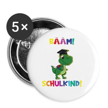 Bääm! Ich Bin Jetzt Schulkind Einschulung - Buttons groß 56 mm (5er Pack) - Weiß - Vorne