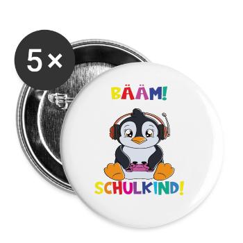 Bääm! Ich Bin Jetzt Schulkind Einschulung - Buttons groß 56 mm (5er Pack) - Weiß - Vorne