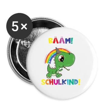 Bääm! Ich Bin Jetzt Schulkind Einschulung - Buttons groß 56 mm (5er Pack) - Weiß - Vorne