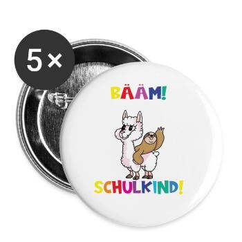 Bääm! Ich Bin Jetzt Schulkind Einschulung - Buttons groß 56 mm (5er Pack) - Weiß - Vorne