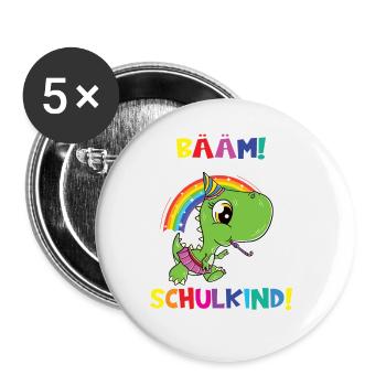 Bääm! Ich Bin Jetzt Schulkind Einschulung - Buttons groß 56 mm (5er Pack) - Weiß - Vorne