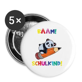 Bääm! Ich Bin Jetzt Schulkind Einschulung - Buttons groß 56 mm (5er Pack) - Weiß - Vorne