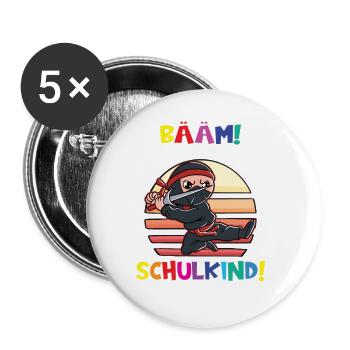 Bääm! Ich Bin Jetzt Schulkind Einschulung - Buttons groß 56 mm (5er Pack) - Weiß - Vorne