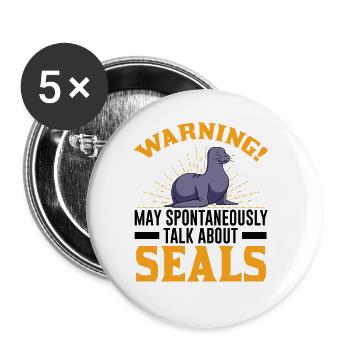 Robbe Geschenk Seal Seelöwe - Buttons groß 56 mm (5er Pack) - Weiß - Vorne