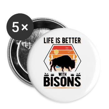 Life is better with Bison's Buffalo Buffalo - Buttons large 2.2''/56 mm (5-pack) - white - Front