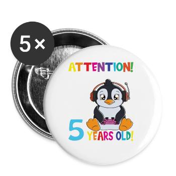 Penguin Birthday I Am Now 5 Years Old - Buttons large 2.2''/56 mm (5-pack) - white - Front