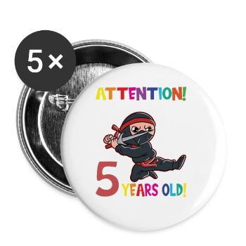 Ninja Boy Birthday I Am Now 5 Years Old - Buttons large 2.2''/56 mm (5-pack) - white - Front