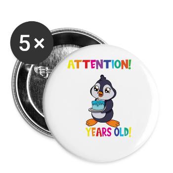 Penguin Birthday I Am Now 6 Years Old - Buttons large 2.2''/56 mm (5-pack) - white - Front