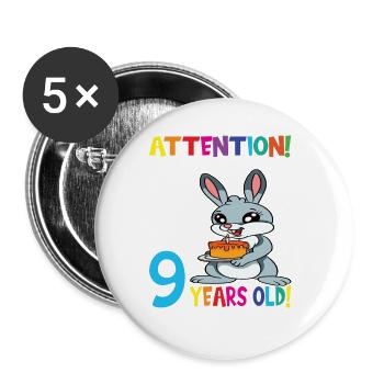 Rabbit Birthday I Am Now 9 Years Old - Buttons groß 56 mm (5er Pack) - Weiß - Vorne