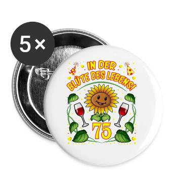 75 Geburtstag Geschenk lustig 75. Jubiläum Blumen - Buttons groß 56 mm (5er Pack) - Weiß - Vorne