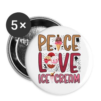 Cône de crème glacée Peace Love Ice - Lot de 5 grands badges (56 mm) - blanc - Devant