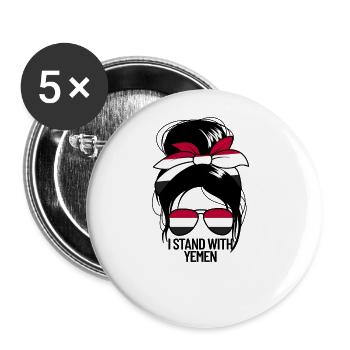 Ich stehe mit dem jemen chaotischen Br�tchen -Jeme - Buttons groß 56 mm (5er Pack) - Weiß - Vorne