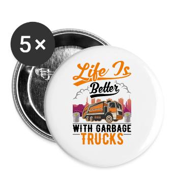 Garbage Truck Garbage Collection Gift Garbage Truck - Buttons large 2.2''/56 mm (5-pack) - white - Front