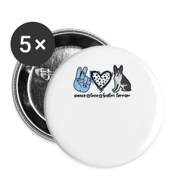Peace Love Boston Terrier - bezaubernd - Buttons groß 56 mm (5er Pack) - Weiß - Vorne