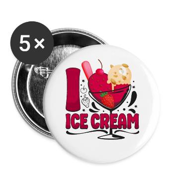 Ice Cream Heart I Love Ice Cream - Buttons groß 56 mm (5er Pack) - Weiß - Vorne