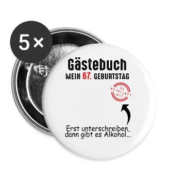 67. Geburtstag Gästebuch 67 Jahre - Buttons groß 56 mm (5er Pack) - Weiß - Vorne