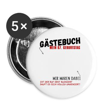 67. Geburtstag Gästebuch 67 Jahre - Buttons groß 56 mm (5er Pack) - Weiß - Vorne