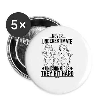 never underestimate unicorn girls - Buttons large 2.2''/56 mm (5-pack) - white - Front