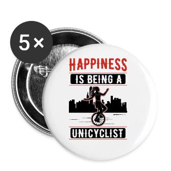 Happiness is being a Unicyclist Einrad Geschenk - Buttons groß 56 mm (5er Pack) - Weiß - Vorne