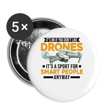 Drohne Geschenk Quadrocopter Drohnenpilot - Buttons groß 56 mm (5er Pack) - Weiß - Vorne