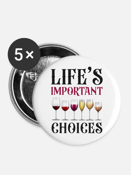 Sommelier Wine Drinking Tasting - Buttons groß 56 mm (5er Pack) - Weiß