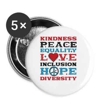 Diversity Equality Love Peace Human Rights - Buttons large 2.2''/56 mm (5-pack) - white - Front
