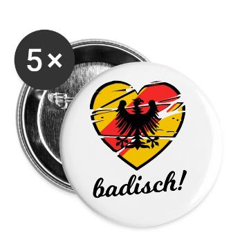 Ein Herz für Badische - Buttons groß 56 mm (5er Pack) - Weiß - Vorne