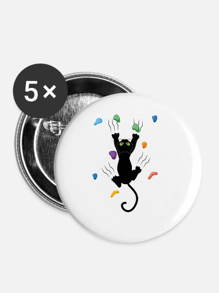 Bouldern Katze Klettern Felskletterer Trekking - Buttons groß 56 mm (5er Pack) - Weiß