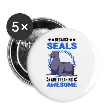 Because Seals are freaking awesome Seal Sea Lion - Buttons large 2.2''/56 mm (5-pack) - white - Front