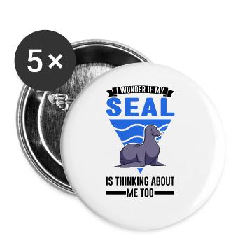 Robbe Geschenk Seal Seelöwe - Buttons groß 56 mm (5er Pack) - Weiß - Vorne