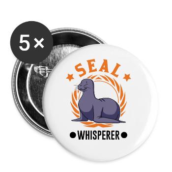 Seal Whisperer Robben Flüsterer Seelöwe - Buttons groß 56 mm (5er Pack) - Weiß - Vorne