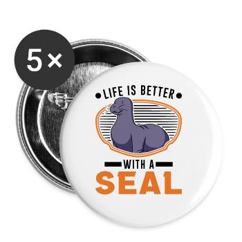 Life is better with a Seal Robbe - Buttons large 2.2''/56 mm (5-pack) - white - Front