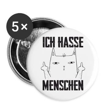 Ich Hasse Menschen Lustige Katze Mittelfinger - Buttons groß 56 mm (5er Pack) - Weiß - Vorne