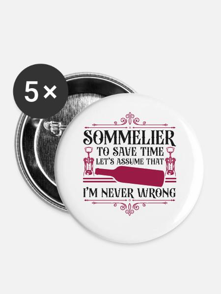 Sommelier Wine Drinking Tasting - Buttons groß 56 mm (5er Pack) - Weiß