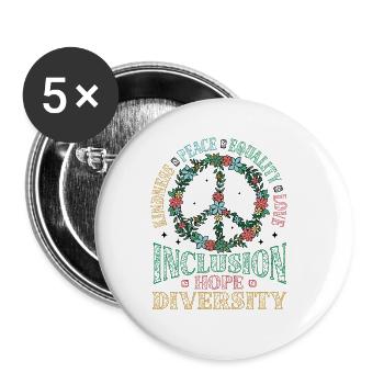 Diversity Equality Love Peace Flowers - Buttons large 2.2''/56 mm (5-pack) - white - Front