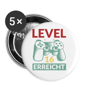 Level 16 Erreicht Gamer - Buttons groß 56 mm (5er Pack) - Weiß - Vorne