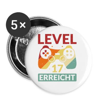 Level 17 Erreicht Gamer - Buttons groß 56 mm (5er Pack) - Weiß - Vorne
