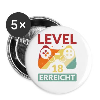 Level 18 Erreicht Gamer - Buttons groß 56 mm (5er Pack) - Weiß - Vorne