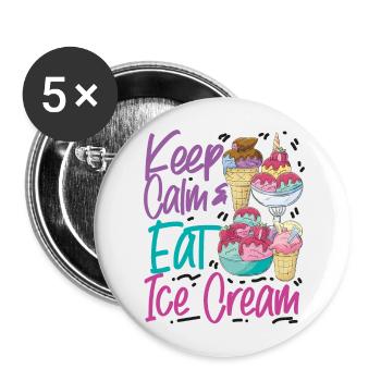 Cornet de crème glacée Restez calme et mangez de la glace - Lot de 5 grands badges (56 mm) - blanc - Devant