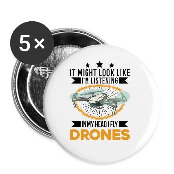 Drone Pilote Cadeau Drone Quadcopter - Lot de 5 grands badges (56 mm) - blanc - Devant