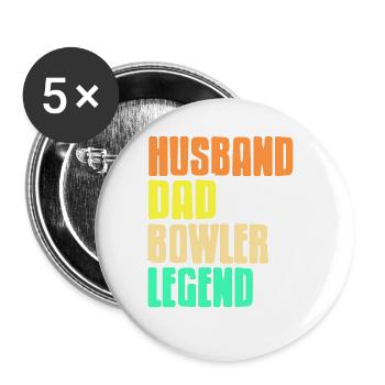 Husband Dad Bowler Legend Retro Bowling T-Shirt - Buttons groß 56 mm (5er Pack) - Weiß - Vorne